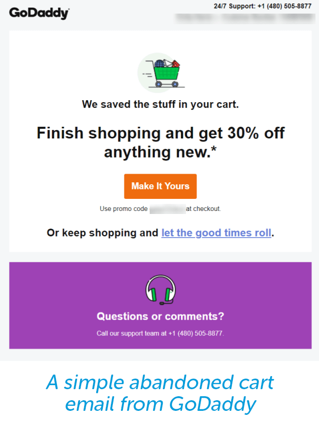 simple cart abandonment email from GoDaddy