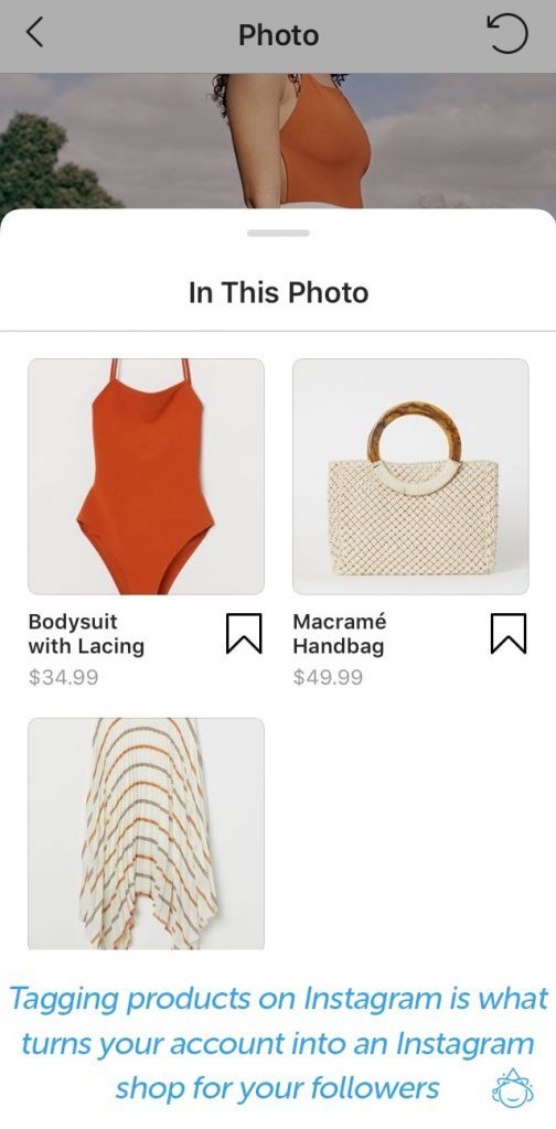 Women's swimsuit and the corresponding tagged products.